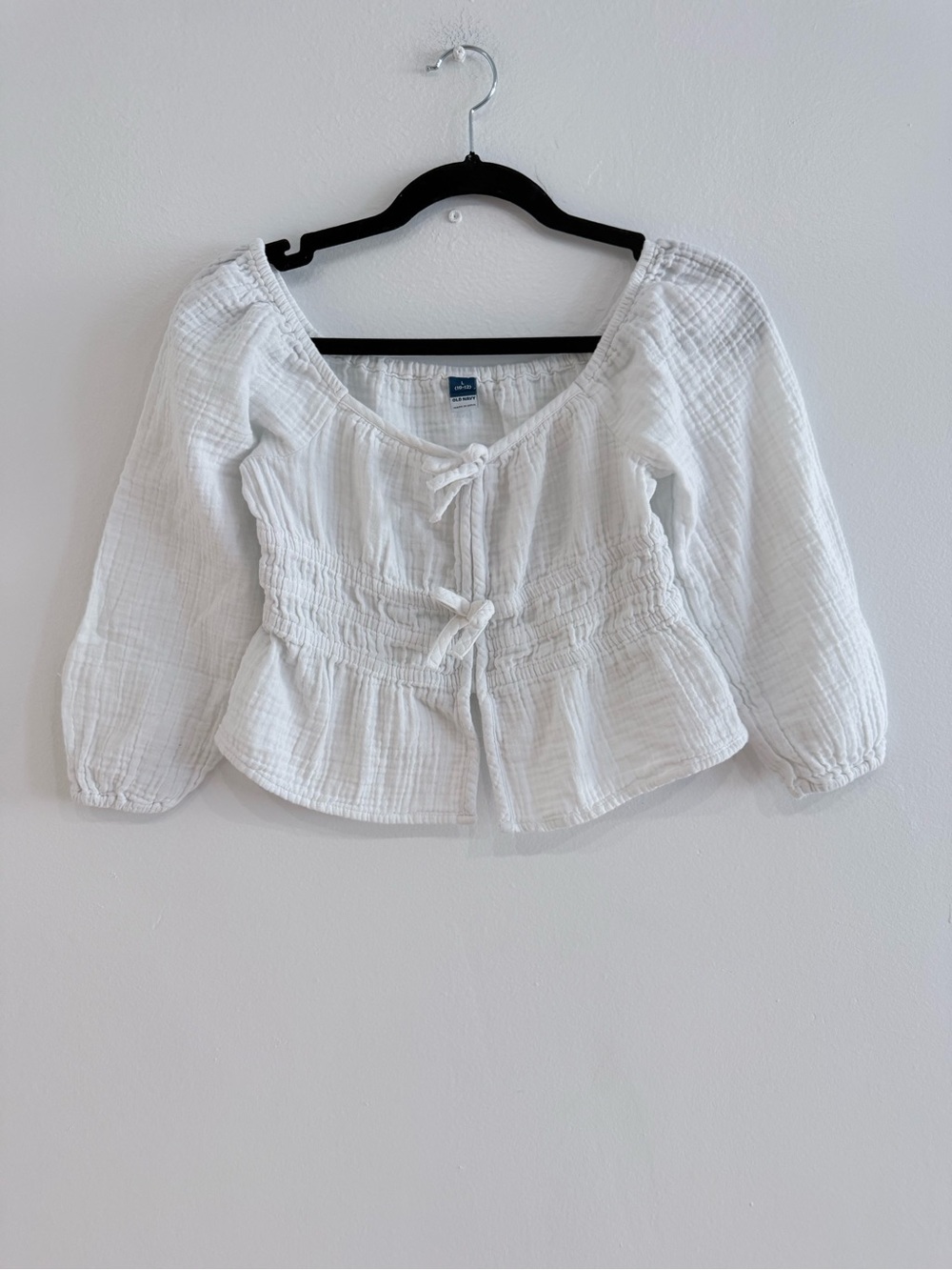 Old Navy White Gauze Tie-Front Peasant Blouse